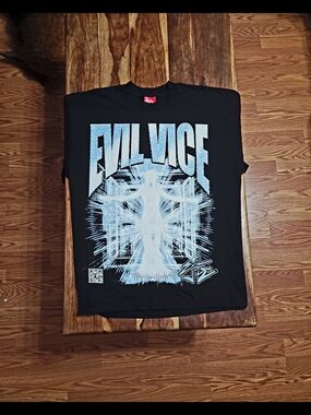 Evil Vice Black Graphic Tee with Light Blue Print